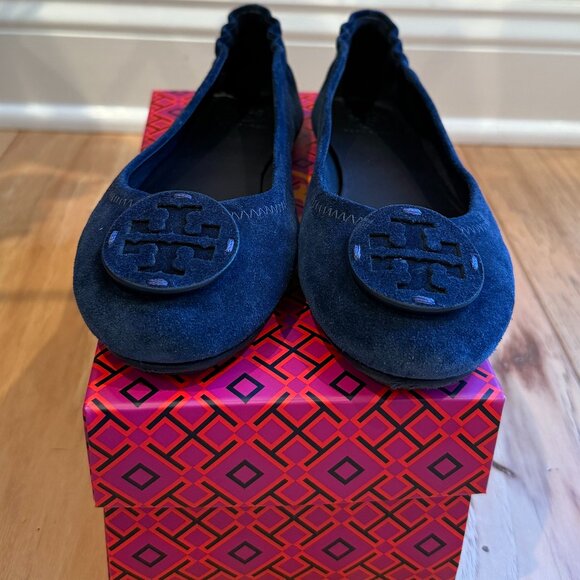 Tory Burch Minnie Travel Ballet Flats – Perfect Navy Suede, Size 6 - Picture 1 of 7